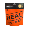 Orange and black package of Real Turmat with text and QR code on a white background