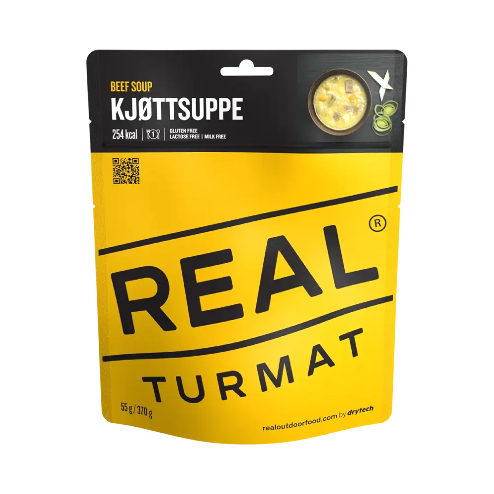 Package of Real Turmat beef soup with black and yellow design