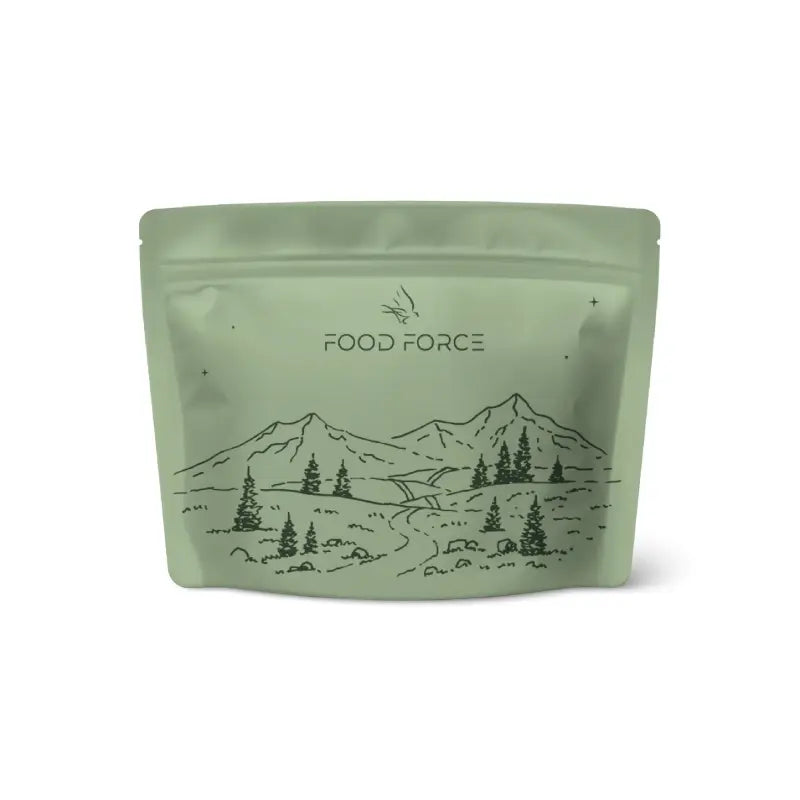 Green package with 'Food Force' branding and mountain design on a white background
