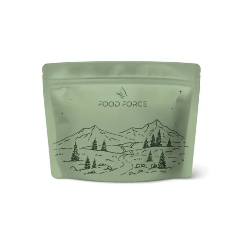 Green package with 'Food Force' branding and mountain design on a white background