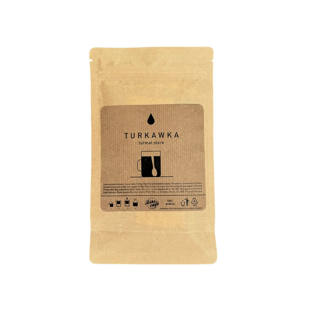 Kraft paper packaging with 'Turkawka' branding on a white background