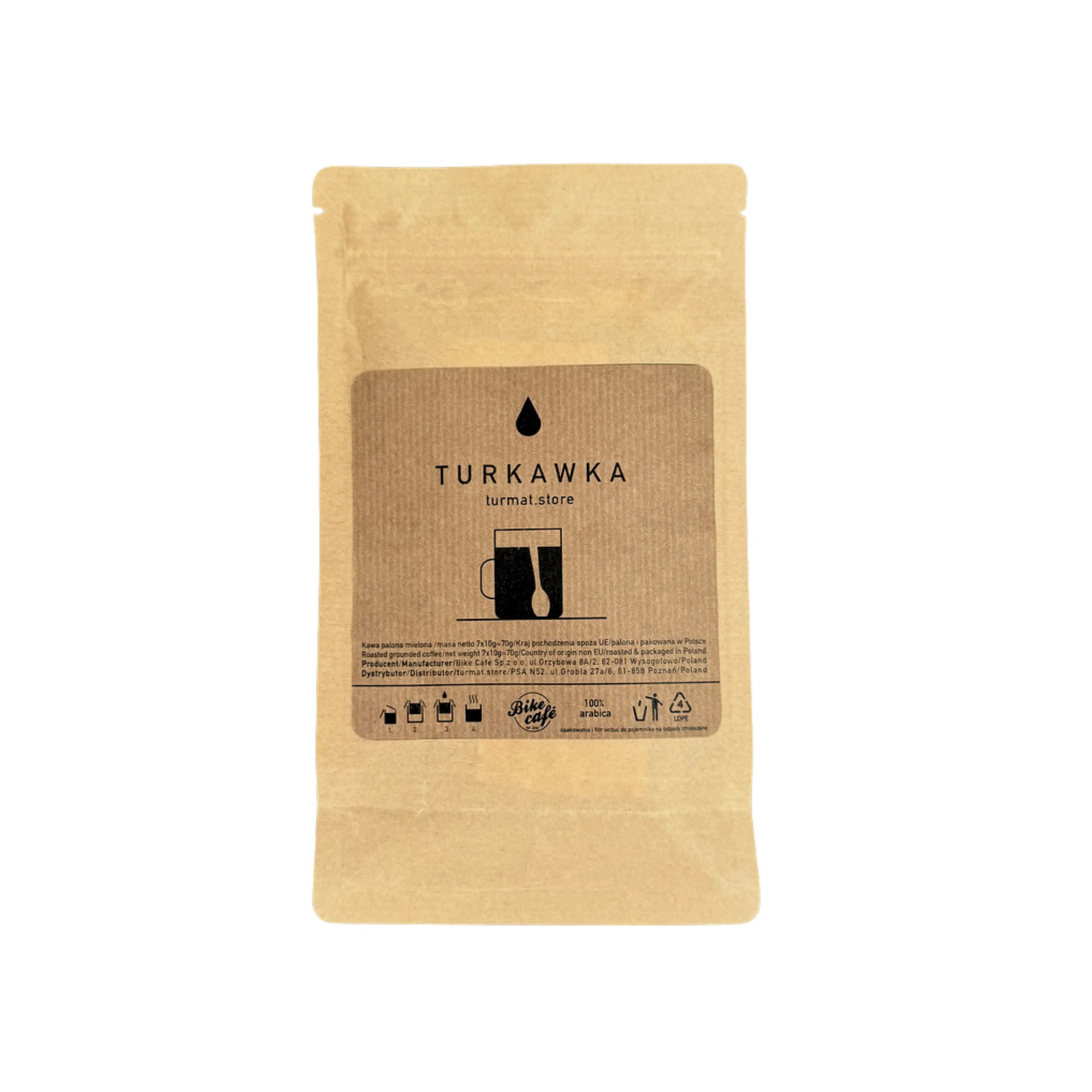 Kraft paper packaging with 'Turkawka' branding on a white background