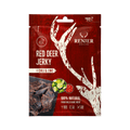 Red deer jerky package with 'Renjer' branding on a red background