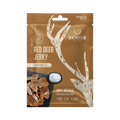 Packaging of Renjer Red Deer Jerky with deer antlers on a brown background