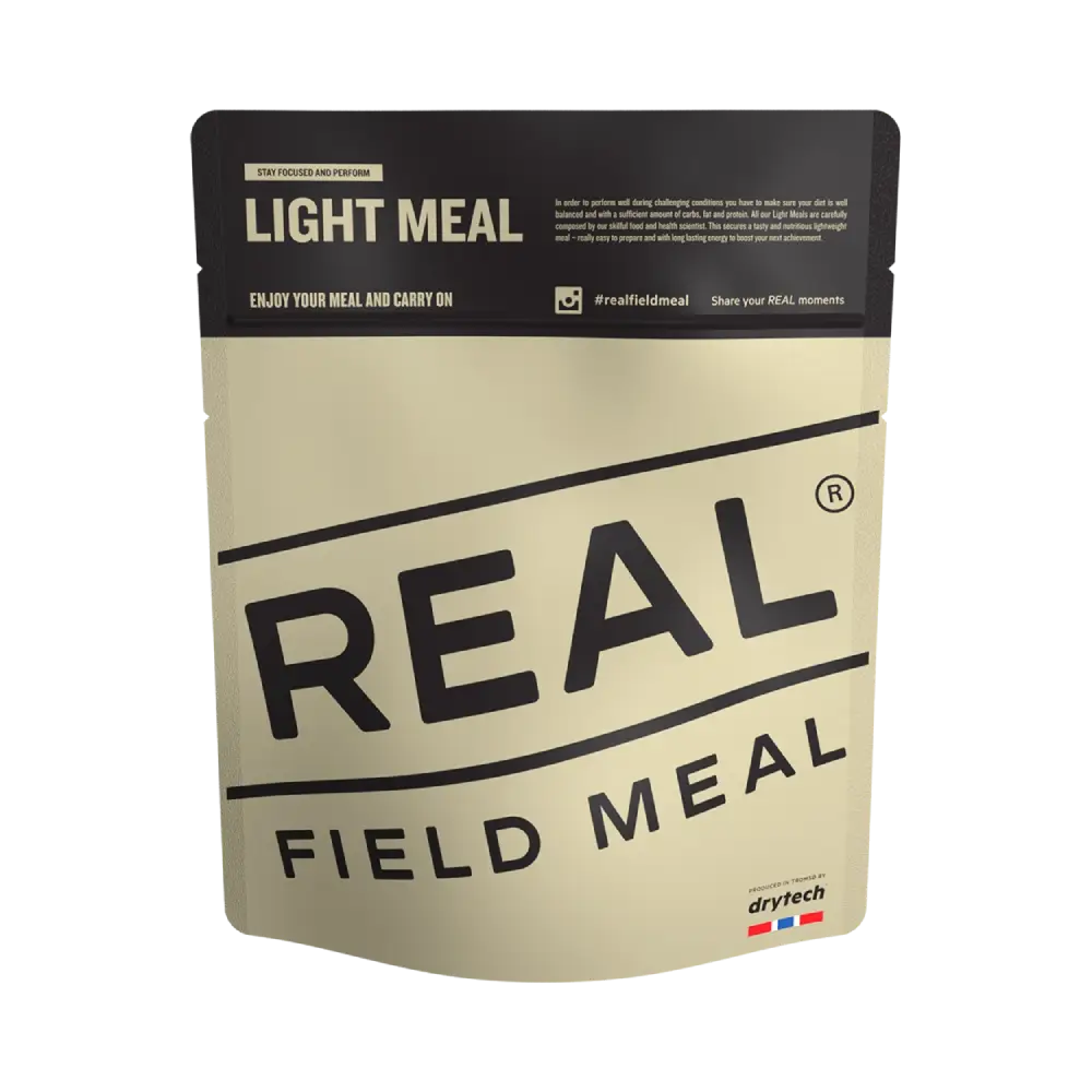 Beige package of Real Field Meal Light Meal with black text on a white background